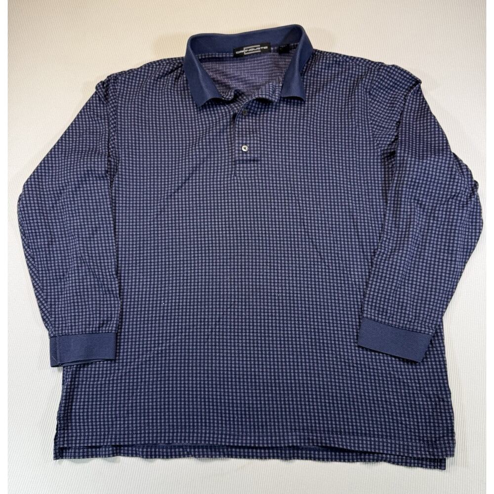 Vintage Carnoustie Polo Shirt Mens L Blue Check Long Sleeve Mercerized Cotton
